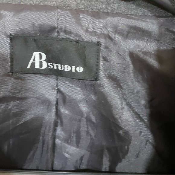 AB STUDIO-Lined Mock Army Coat Pockets ,Slimming pea coat - Picture 3 of 5